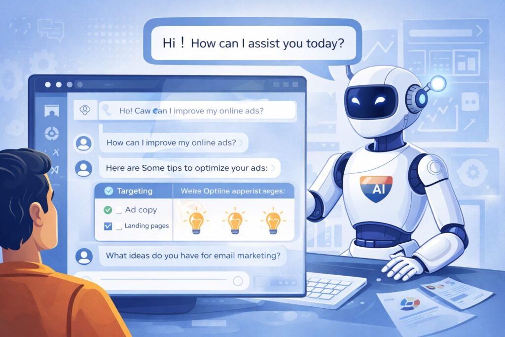 AI in digital marketing analytics dashboard with performance data